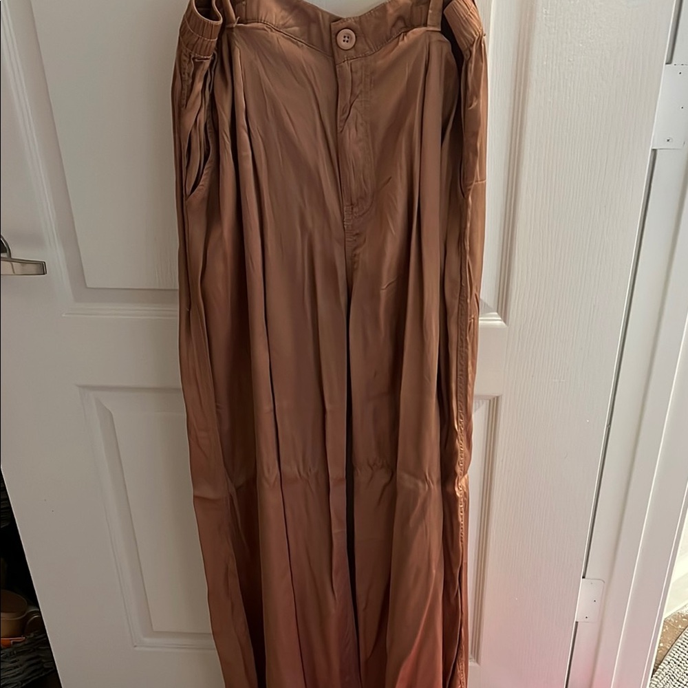 Aerie Tan High-Waist Flowing Trousers